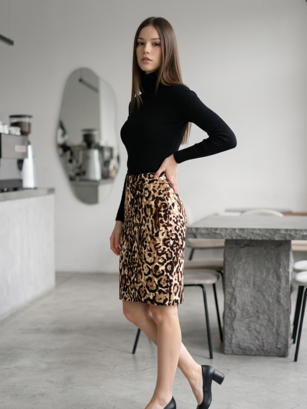 Sexy Leopard Animal Print Stretch Pencil Slit Skirt Business Womens 8 Office New